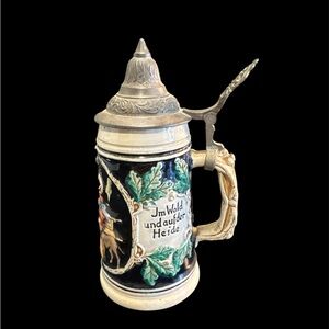 Vintage DBGM German Ceramic Beer Stein Hinged Lid 6.75” H